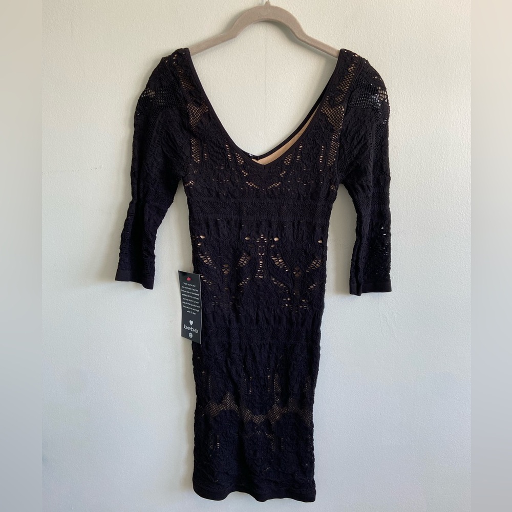 bebe Black Lace Long Sleeve Dress